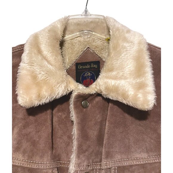 Vintage Grande Bay Suede Trucker Jacket 44 Sherpa Faux Fur Lined Western Cowboy - Picture 3 of 15